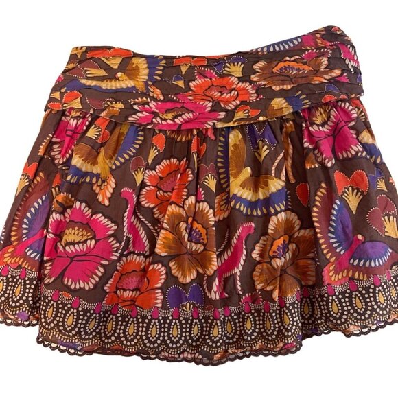 Farm Rio Bright Flora Brown Mini Skirt, Size X-Large - Picture 3 of 5